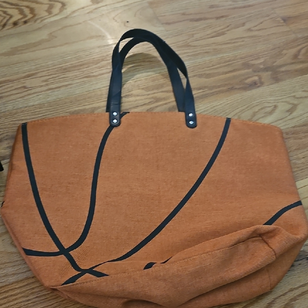 Orange Basketball Large Tote Bag with Black Handles